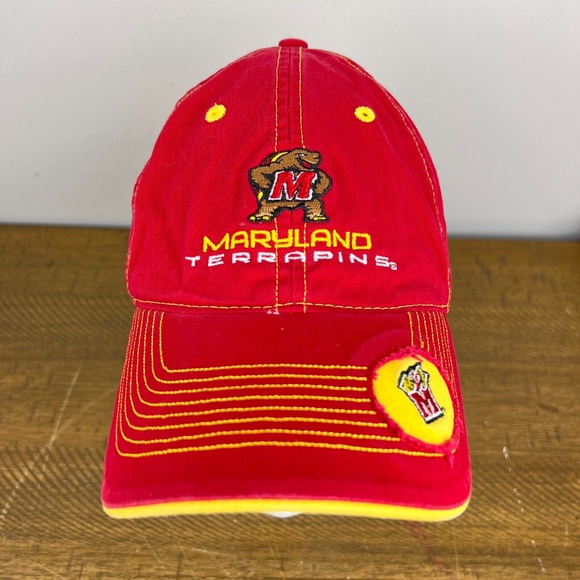 NCAA Other - Maryland Terrapins Hat Red Yellow‎ Baseball Cap Spell Out Adjustable Strapback